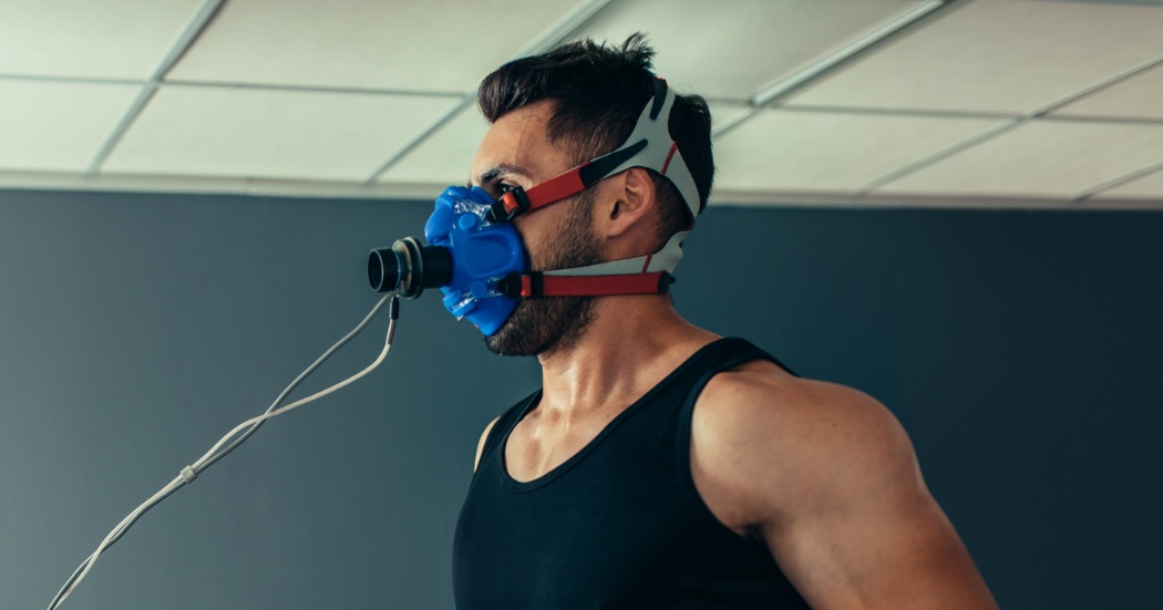 Man with vo2 max equipment