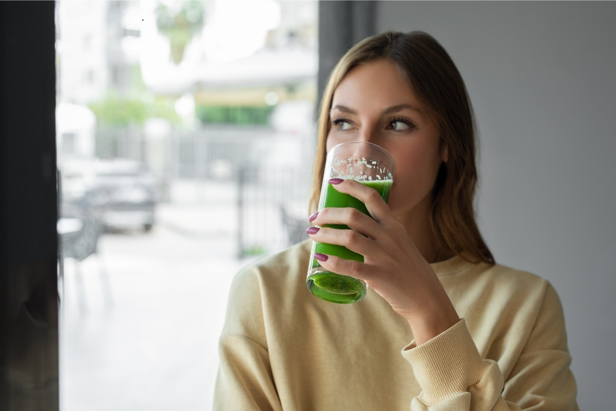 Woman drinking a smoothie